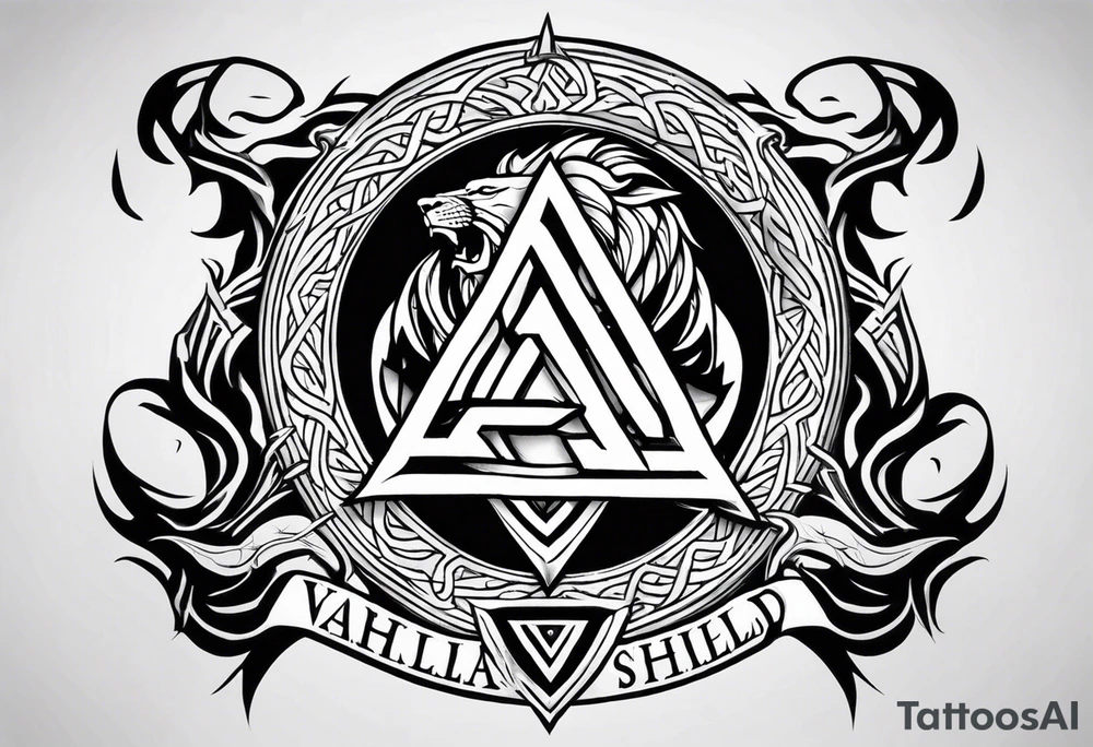 Valhalla shield sword valknut lion dragon tattoo idea