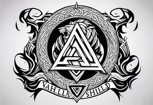 Valhalla shield sword valknut lion dragon tattoo idea