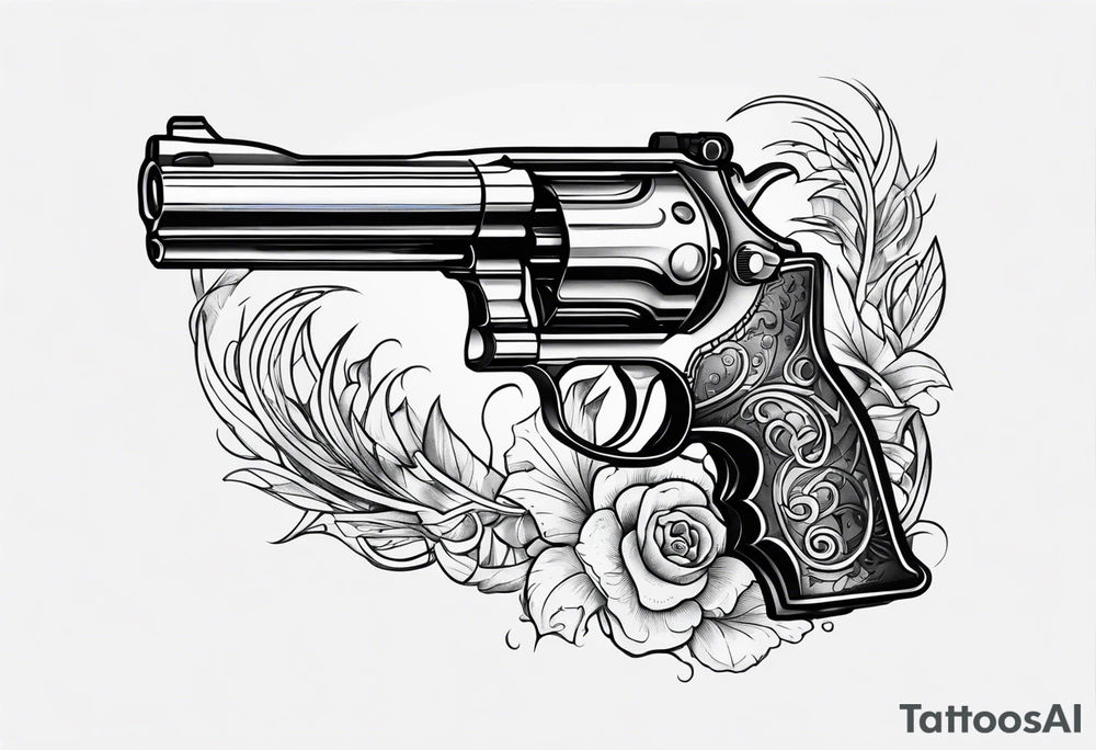 revolver gun held by a ghastly hand tattoo idea