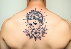 Baby boy flower ornemental with sunshine background tattoo idea