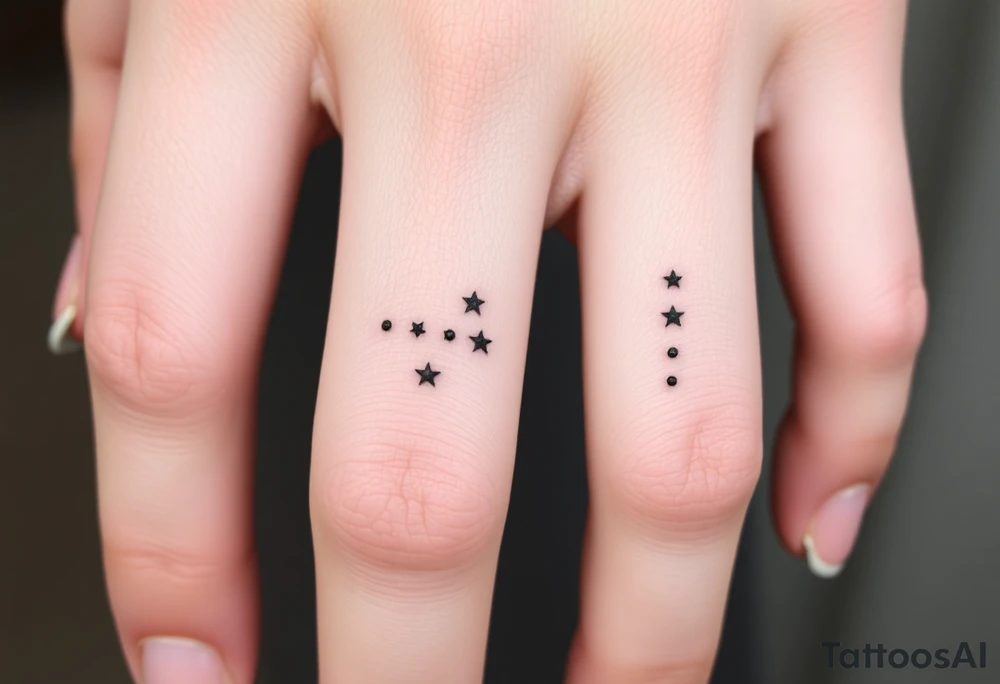 Can you design a few options for a meaningful minimal tattoo with dots, lines or stars that represents my kids? Three are living and two are deceased and I want something that represents that difference by having solid and hollow elements. Put on fingers tattoo idea