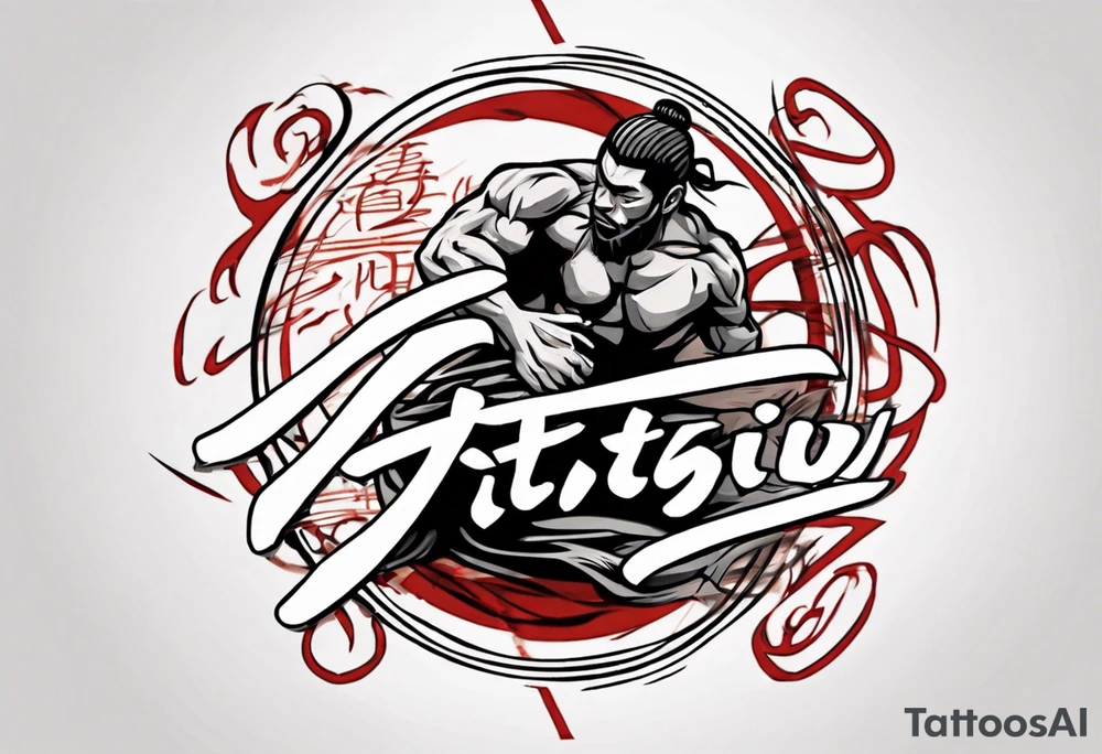 Powerful tatoo writing Jiu-Jitsu with strng shadows and lines tattoo idea