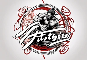 Powerful tatoo writing Jiu-Jitsu with strng shadows and lines tattoo idea