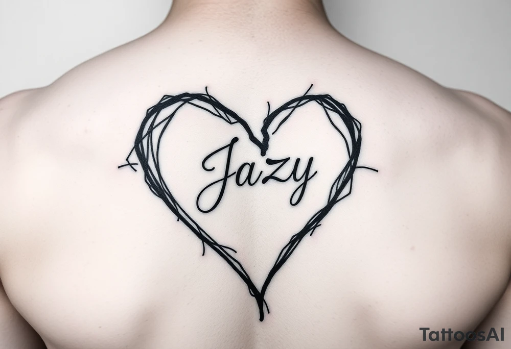 upper arm tattoo -broken heart outline for a deceased best friend with the name Jazy incorporated tattoo idea