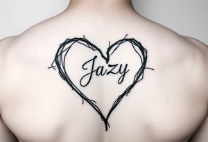 upper arm tattoo -broken heart outline for a deceased best friend with the name Jazy incorporated tattoo idea
