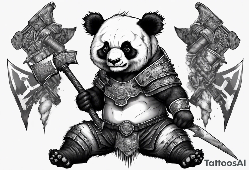 Full body Scottish warrior panda with battle axe tattoo idea