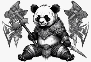 Full body Scottish warrior panda with battle axe tattoo idea
