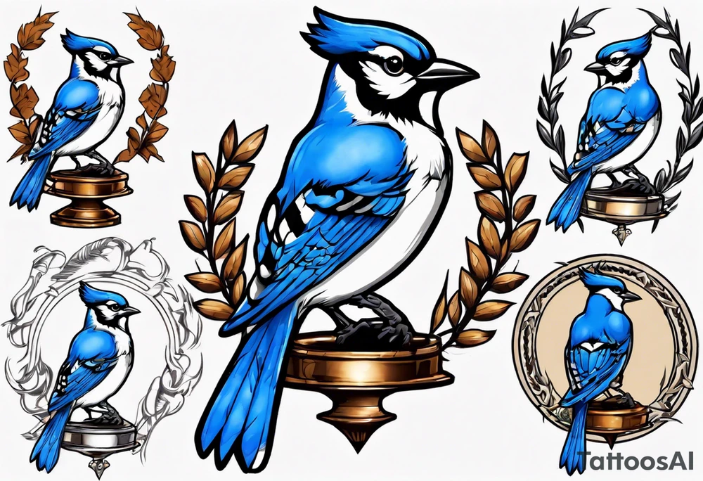 Bluejay holding a trophy tattoo idea