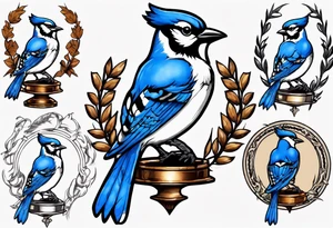 Bluejay holding a trophy tattoo idea