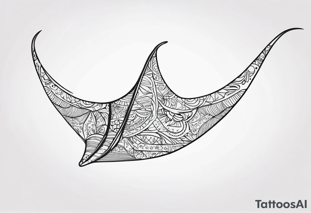 Tattoo sketch of manta ray in outline, without shadows and background, made of sacred ornament tattoo idea
