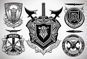 Valhalla shield sword  axe stairs tattoo idea