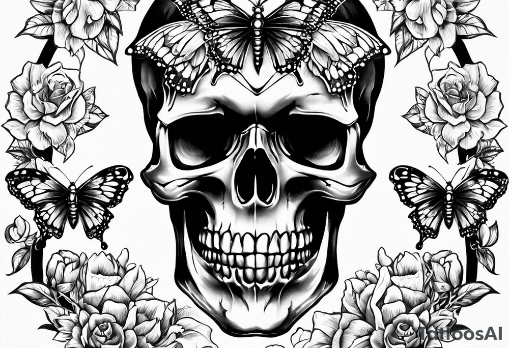 Skull wearing buttefly tattoo idea