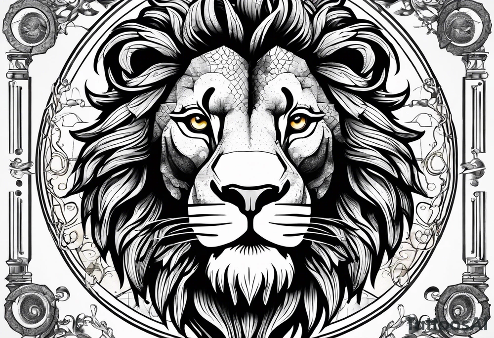 heraldic lion surrounded by scientific formulas tattoo idea