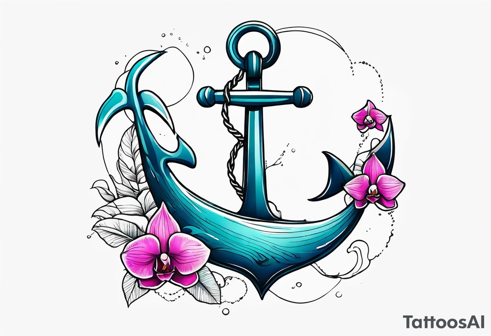 An anchor and orchids and a whale tattoo idea