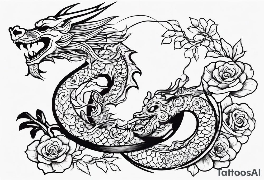 chinese dragon wrapping around day of the dead skeleton tattoo idea