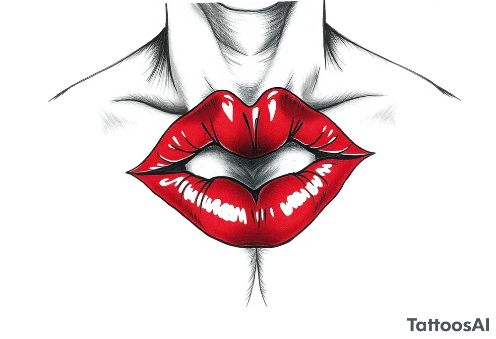 Come up with a cover up of red lip print on the collar bone for a man. tattoo idea