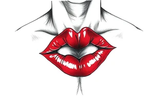 Come up with a cover up of red lip print on the collar bone for a man. tattoo idea