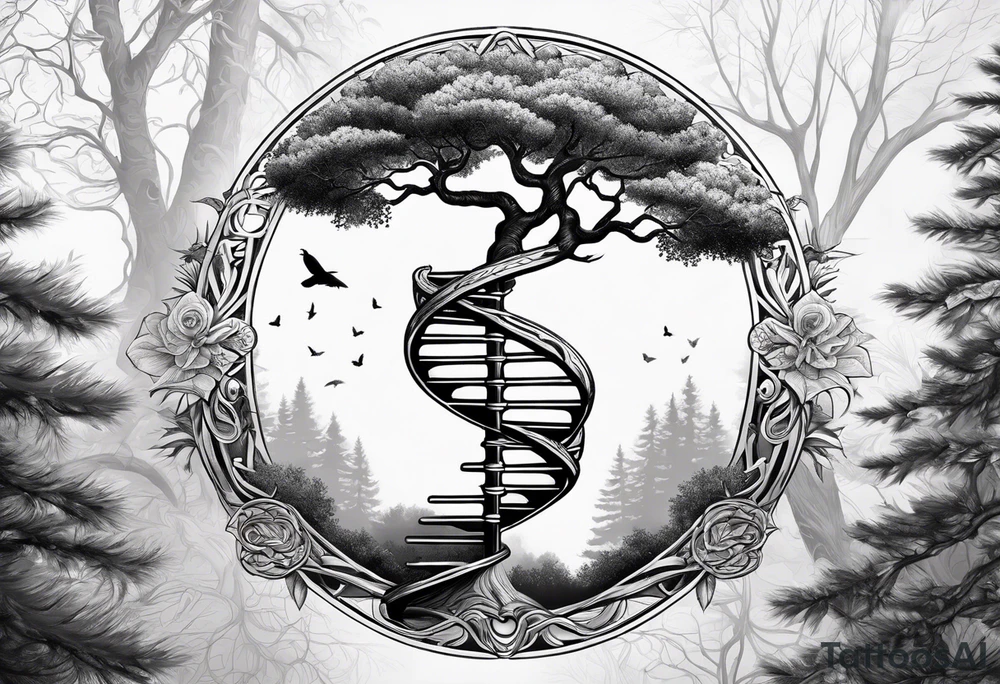 DNA helix made from a tree tattoo idea