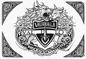 Valhalla sword shield dragon lion tattoo idea