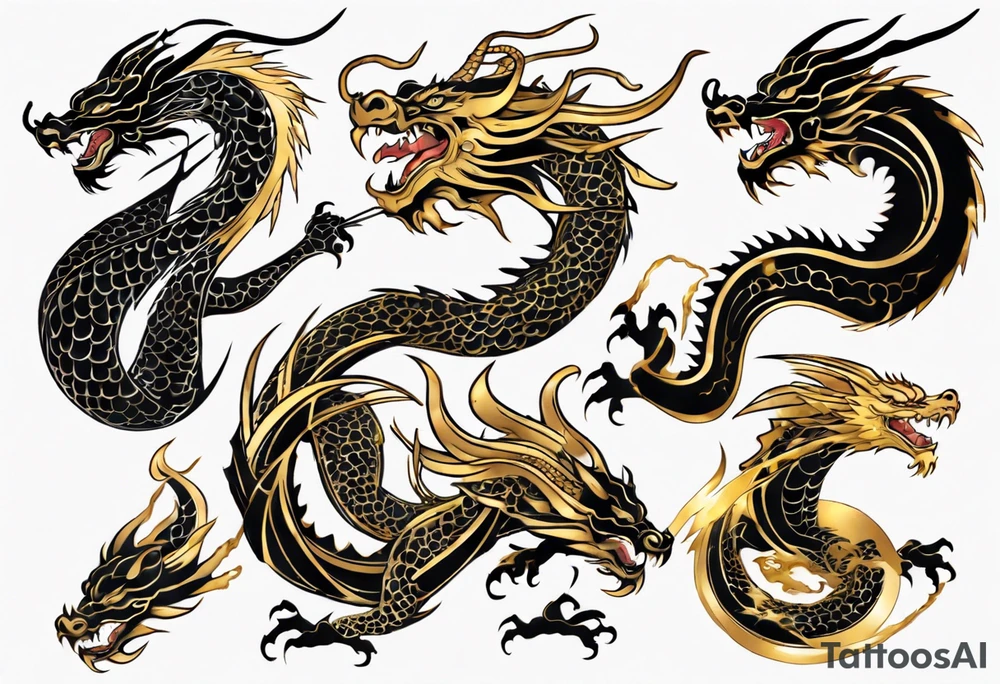 black and gold dragon tattoo idea