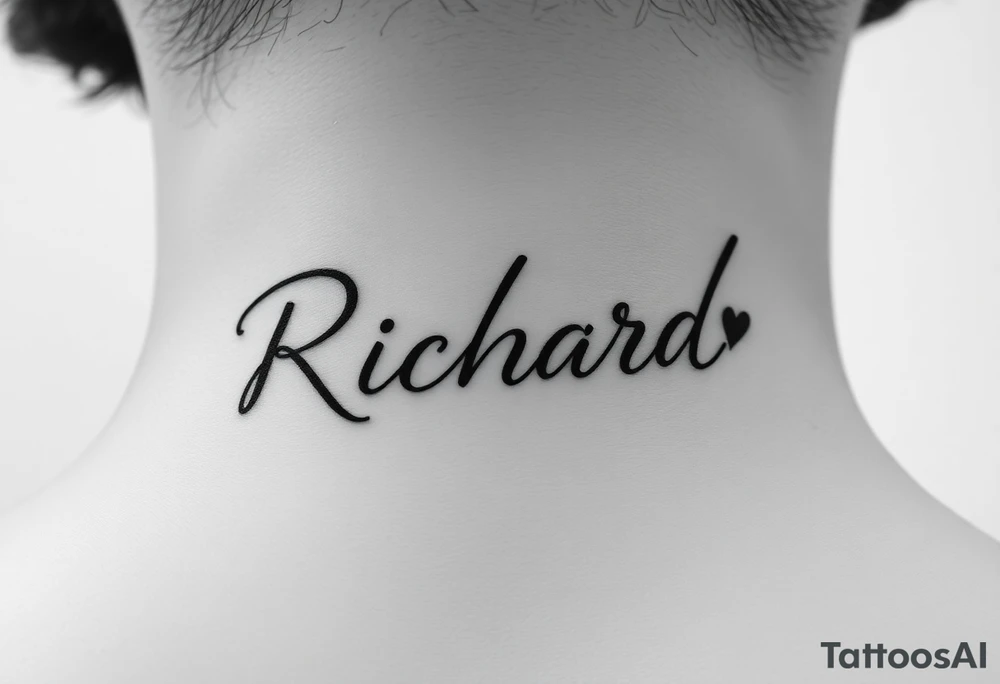 The name Richard in pretty handwriting with a heart for the dot on the i on my neck tattoo idea
