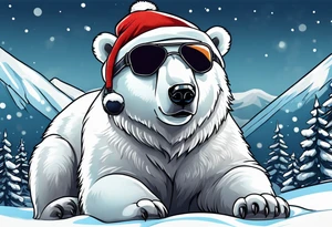 Polar bear wearing a winter hat and snow goggles tattoo idea