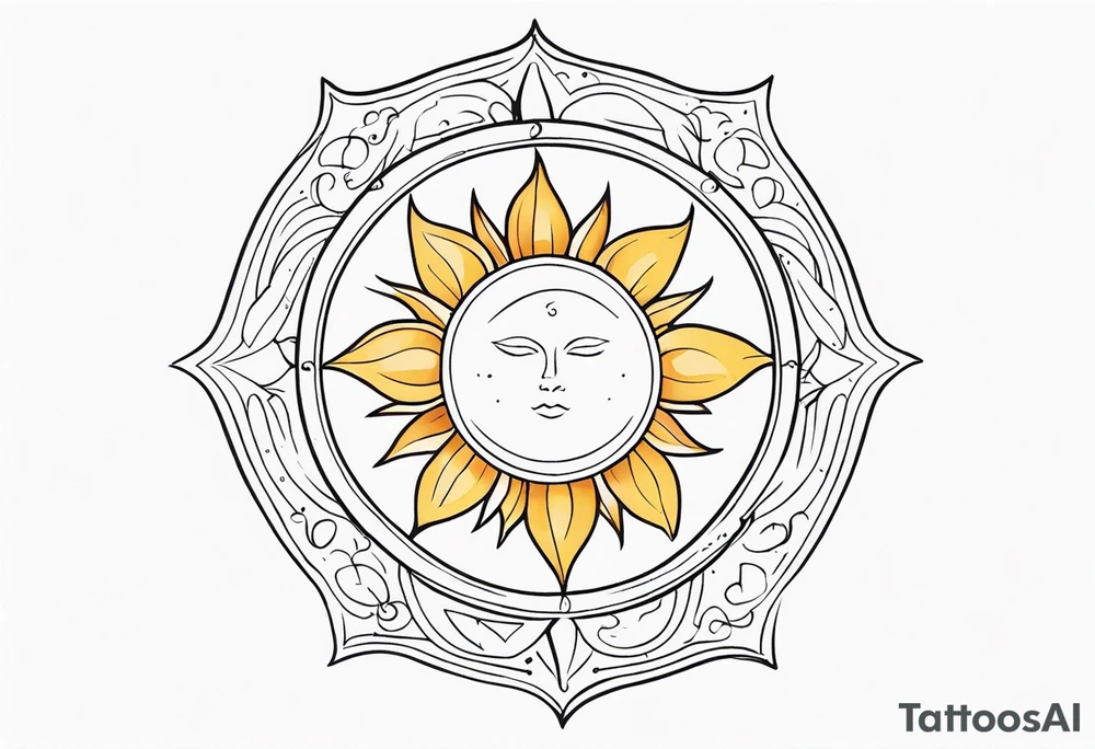 Protective shield with a sun and blond hair tattoo idea Protective shield with a sun and blond hair tattoo idea