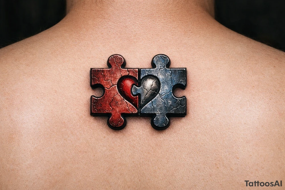 Two puzzle pieces that would only fit together with only the two to make one for two lovers tattoo idea