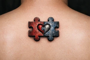 Two puzzle pieces that would only fit together with only the two to make one for two lovers tattoo idea