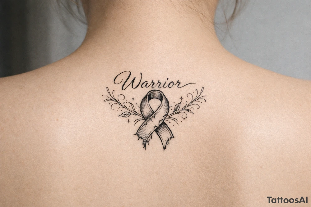 Warrior in cursive with sikkle cells ribbon torn tattoo idea