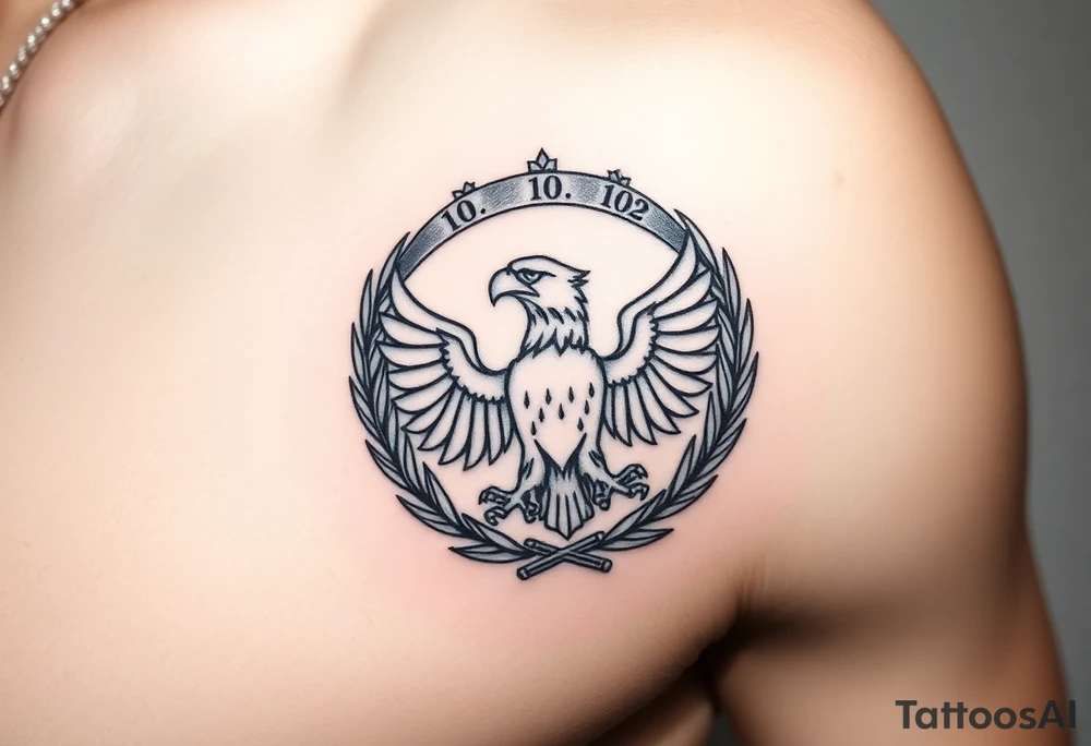 (roman numerals 10.10.2002) inside of laurel crown with imperial eagle tattoo idea