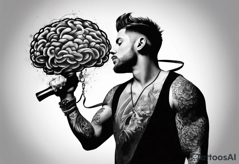 A man struggling a carry a brain tattoo idea