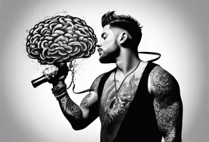 A man struggling a carry a brain tattoo idea