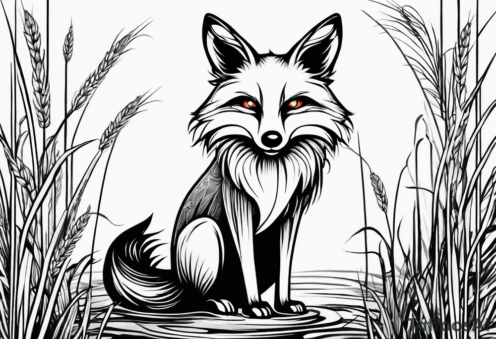 Creepy fox in the reeds evil gross tattoo idea