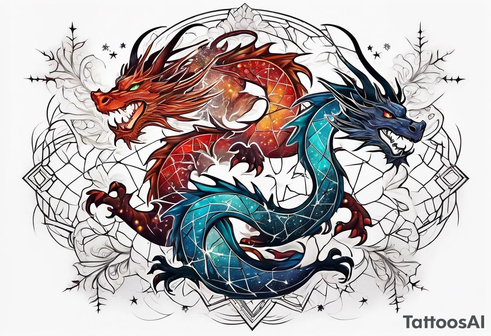 Constellation, dragon, snowflake tattoo idea