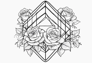 Vertically elongated tesseract with small roses and stars around it tattoo idea