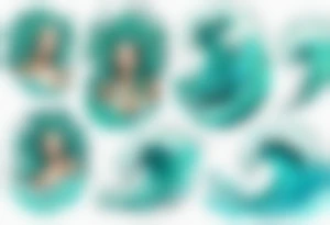 a beautiful turquoise gorgon emerging from an ocean wave, crashing onto the shore tattoo idea