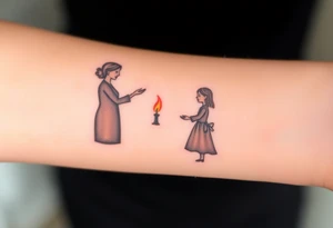 Silhouette of grandmother, mother and daughter passing a flame from oldest to youngest with the flame growing as it goes. tattoo idea