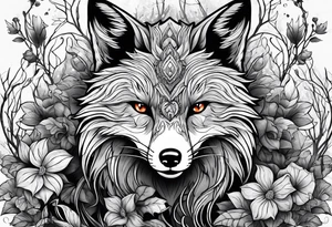 Creepy evil fox in skulls swamp tattoo idea