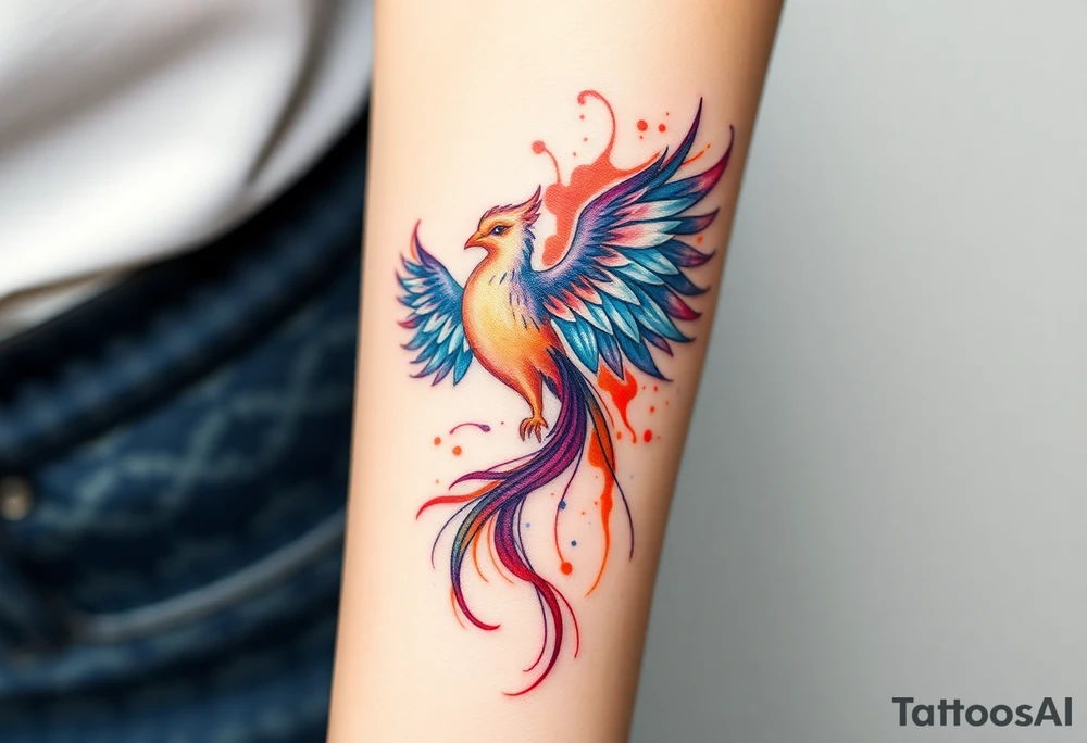 Phoenix with splashes of color tattoo idea