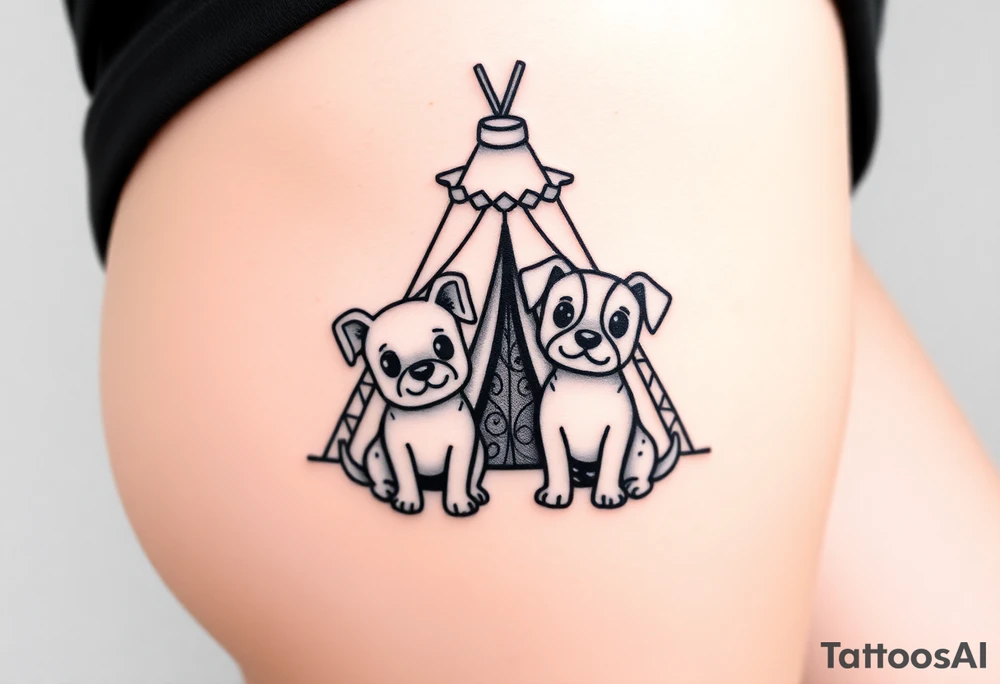 two dogs in front of a teepee tattoo idea