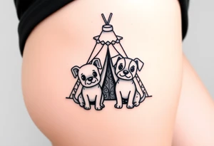 two dogs in front of a teepee tattoo idea