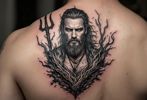 man with a trident, surrounded by fire and water tattoo idea
