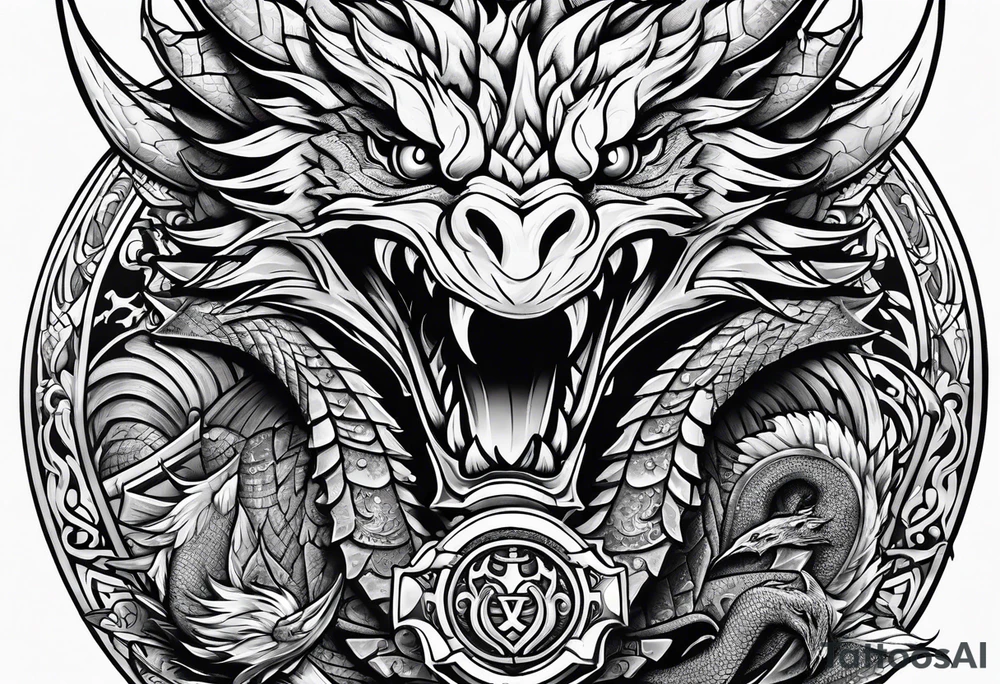 Valhalla sword shield dragon axe ship tattoo idea