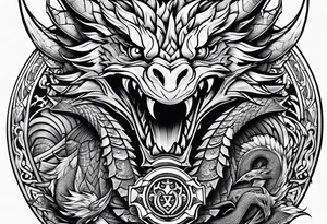 Valhalla sword shield dragon axe ship tattoo idea