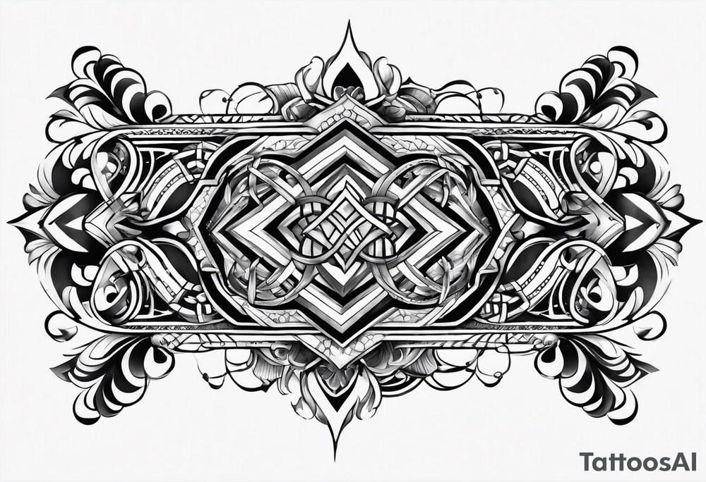 armband tattoo, masculine, narrow, horizontal with quantum bound atoms pattern tattoo idea