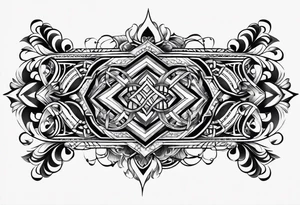 armband tattoo, masculine, narrow, horizontal with quantum bound atoms pattern tattoo idea