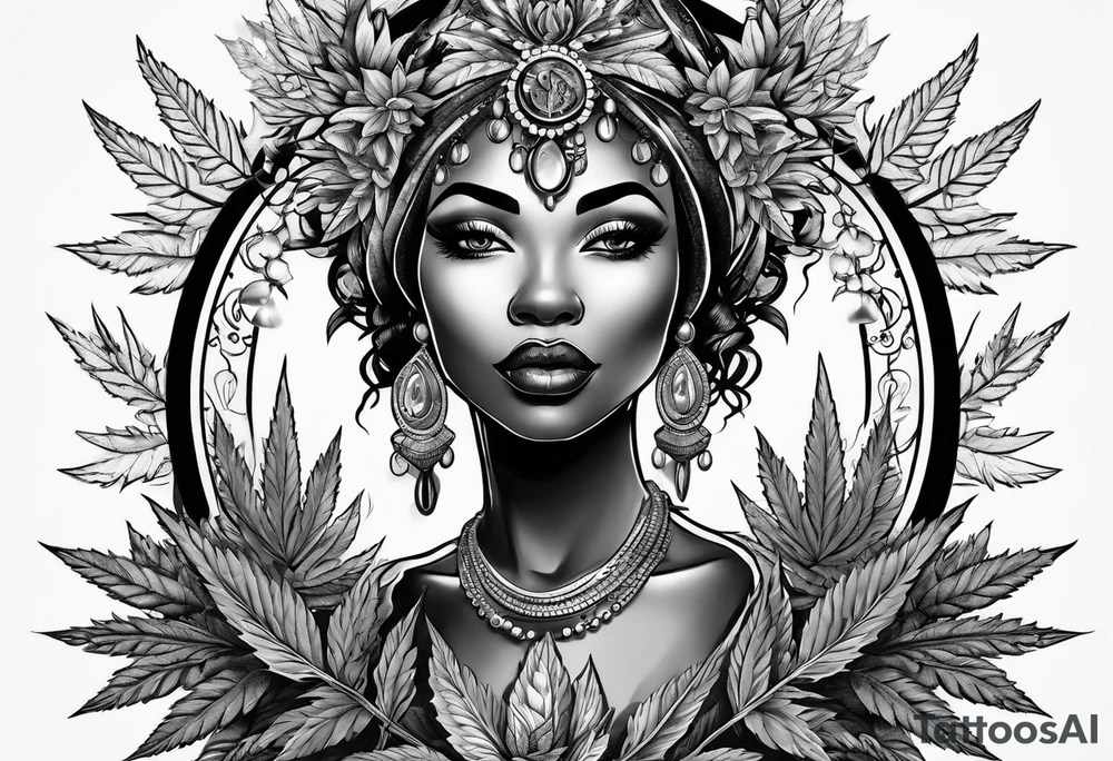 Black Goddess of marijuana tattoo idea