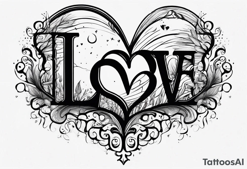 the words love drought in a nice font with a melting heart design underneath it tattoo idea