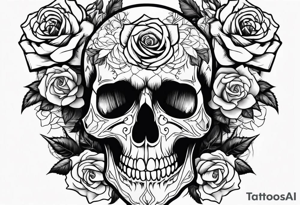 skull and roses tattoo idea